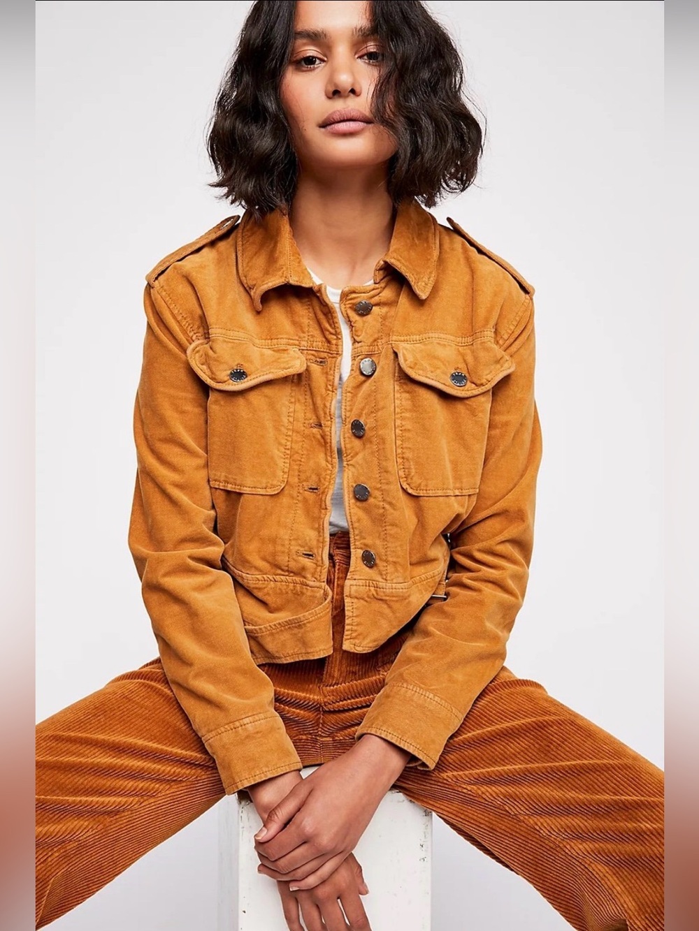 Free People Everlyn Jacket Corduroy Utility Jacket Small Camel